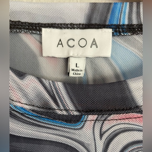 ACOA Long Sleeve Semi-Sheer Swirl Crop Top Shirt Blue Gray Size Large - Picture 4 of 8